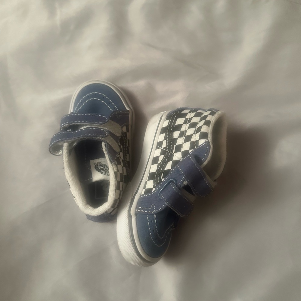 Vans Kids Blue and White Checkered Sneakers